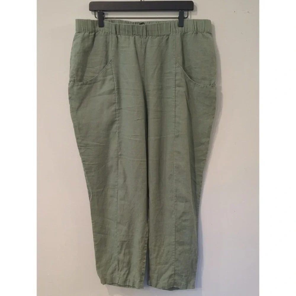 Quince 100% European Linen Tapered Ankle Pant Light Cargo Olive Green size XL
